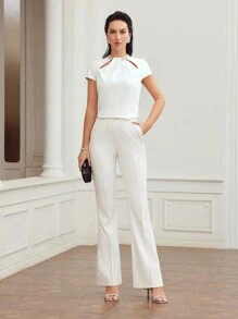 MOTF PREMIUM WOVEN WOMEN'S CUTOUT FOLD PLEATED BLOUSE,CHIC BLOUSE - White - View 9