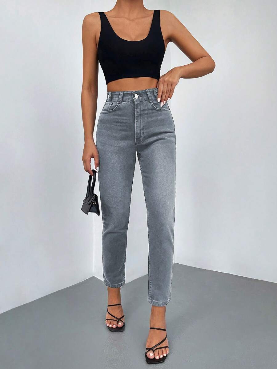 EURMUSE 錐形休閒牛仔褲 - 灰色 - 查看 1