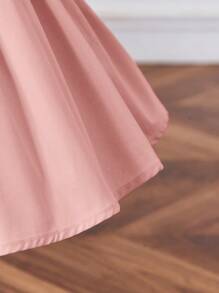 SHEIN 寶寶女童純色荷葉邊花卉刺繡裙，適合生日、派對、宴會 - 粉色 - 查看 6