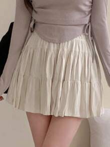 DAZY 女士纯色休闲裙，荷叶边秋季裙