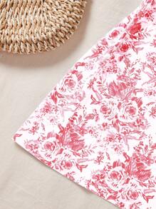 Soleia Women's Floral Printed Lace Splicing Halter Neck Vacation Dress - Red and White - View 4