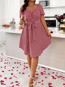 SHEIN Clasi Kích thước lớn Của phụ nữ Chấm bi In Tay áo lồng đèn Đầm - Đỏ - Xem 1