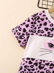 SHEIN Vestuário Esportivo Fofo e Legal para Meninas Jovens com Estampa de Gato e Leopardo