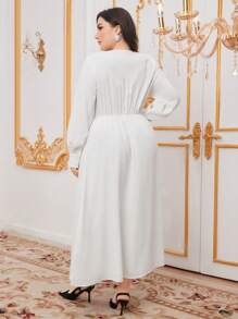 Modelyn Plus Size Elegant Solid Color Tassel Decor Maxi Arabian Style Dress Long Evening Dresses - White - View 3