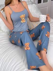 Gấu In Không tay Áo ba lỗ Và Quần Bộ mặc nhà - Nhiều màu - Xem 3