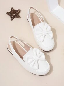 1 par de sandalias planas de dedo cerrado, de suela blanda y transpirable de PU para niñas, para /verano - Blanco - Ver 5