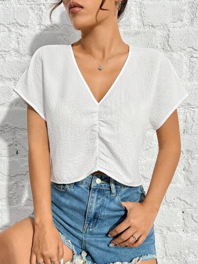 SHEIN EZwear 白色女士蝙蝠袖襯衫