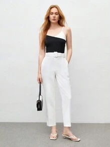 BizChic Women's Solid Color Tapered Slim Fit Suit Pants - White - View 6