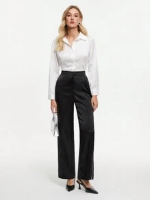 BizChic Của phụ nữ Bên Sọc Quần chân thẳng - màu đen - Xem 1