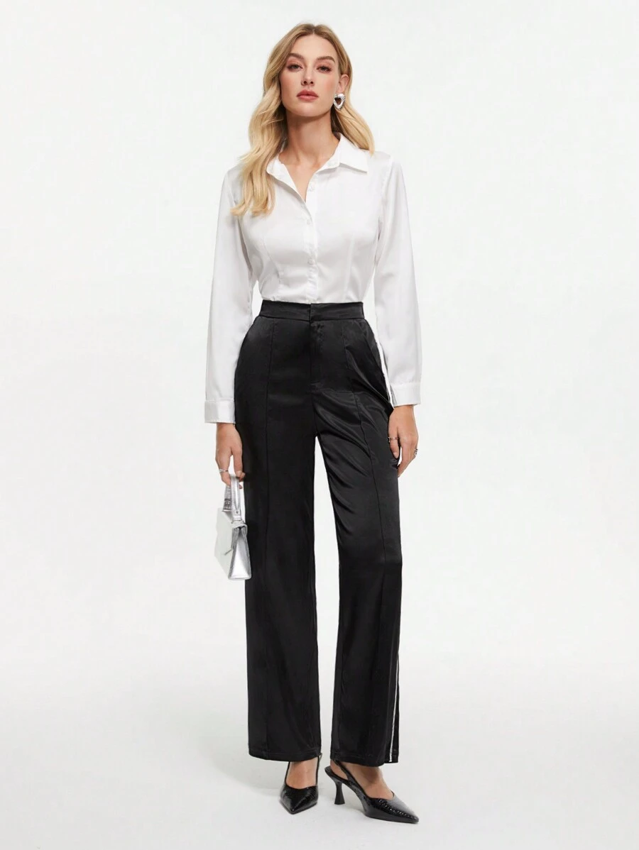 BizChic Của phụ nữ Bên Sọc Quần chân thẳng - màu đen - Xem 1