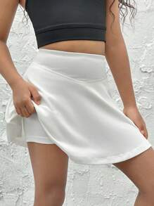 SHEIN Quần short dệt kim màu trơn dành cho bé gái có quần short liền thân, mặc thường ngày hoặc mặc thể thao - trắng - Xem 5