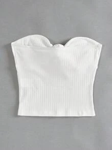 SHEIN EZwear Women's Tie Front Strapless Top - White - View 2