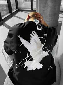 Manfinity EMRG 男士短袖t恤,背面印有鳥圖案 - 黑色 - 查看 1