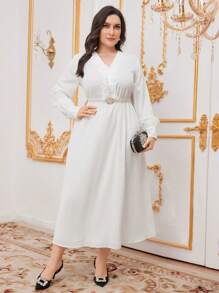 Modelyn Plus Size Elegant Solid Color Tassel Decor Maxi Arabian Style Dress Long Evening Dresses - White - View 2
