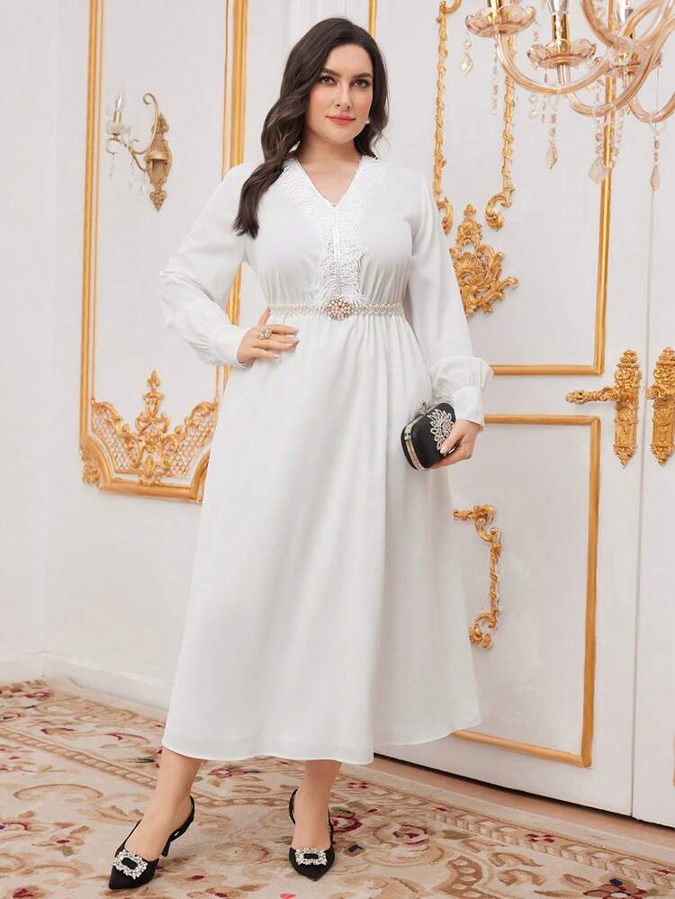 Plus Size Elegant Solid Color Tassel Decor Maxi Arabian Style Dress Long Evening Dresses