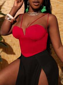 Slaydiva 1 件女士情人节鱼骨吊带吊带背心，红色 - 紅色 - 查看 4