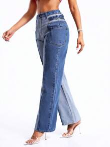 SHEIN BAE Khối màu Quần legging thẳng - Màu xanh lam - Xem 5