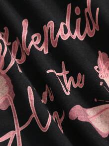 DAZY Women's Loose Fit Round Neck Short Sleeve T-Shirt With Printed Slogan And Butterfly Pattern Summer Oversized T-Shirt,Graphic Tees - Black - View 7