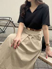 DAZY Women's Solid Color Short Sleeve Slim Fit T-Shirt Summer,Business Casual Women - Black - View 8