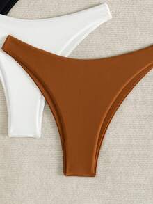 SHEIN Swim 3 件套女士纯色高腰泳衣 - 彩色 - 查看 4