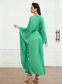 MOTF PREMIUM WOMEN'S BATWING SLEEVE PLEATED DRESS - Green - View 3