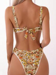 SHEIN Swim 女式花卉印花比基尼套裝 - 彩色 - 查看 2