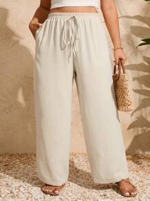 Breezaya Plus Size Solid Color Loose Fit Casual Pants Fall Cloth For Women