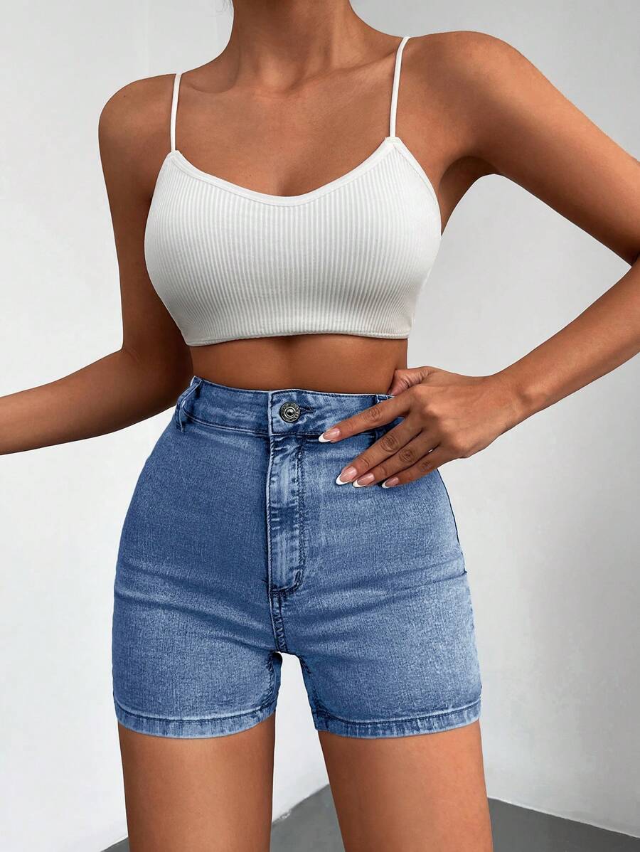 EURMUSE High Waist Denim Shorts - Blue - View 1