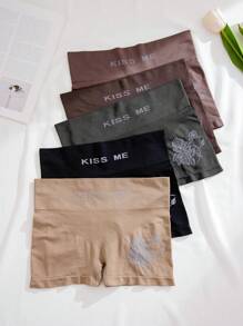 Boxer Con Estampado De Letras Y Flores Para Mujer (conjunto De 5 Piezas) - Multicolor - Ver 8