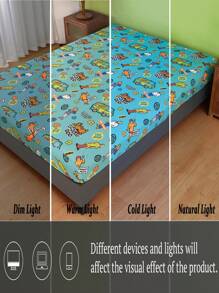 SCOOBY-DOO X SHEIN 1pc Green Cute Printed Fitted Sheet, Soft Material, Breathable And Warm, Suitable For Children's Single Bed/Double Bed/King Bed/King Bed - Green - View 7