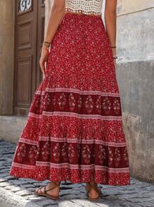 SHEIN LUNE Women's High Waist Skirt With All-Over Print Maxi Women Outfit Fall Cloth For Women - Redwood - View 2