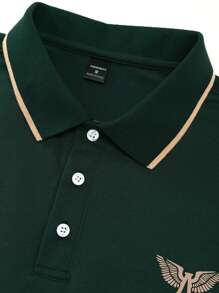 Manfinity Mode Men's Printed Colorblock Edge Short Sleeve Polo Shirt, Collar Graphic Color Block Work Shirt