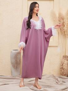 Al Najma Women's Batwing Sleeve Dress With Patchwork Kaftan Jalabiya Dress