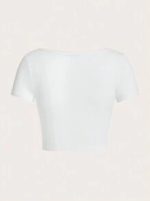 SHEIN EZwear 2pcs Simple Round Neck Short Sleeve Slim Fit Women's T-Shirt, Summer Suitable For Going Out - Multicolor - View 6
