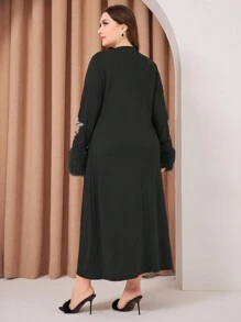 Al Najma Plus Size Round Neck Lantern Sleeve Dress - Black - View 2