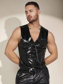FeverCity Chaleco Casual Tejido De Un Solo Pecho Para Hombre