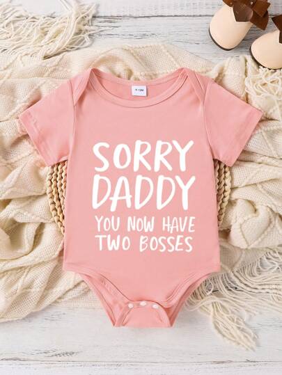 SHEIN Playful Pals Baby Girl's Valentine's Day/New Year's Letter Print Bodysuit For Spring/Summer