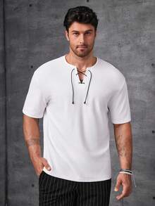 Manfinity CityGents 男士針織休閒短袖t卹,帶有領帶 - 白色 - 查看 5