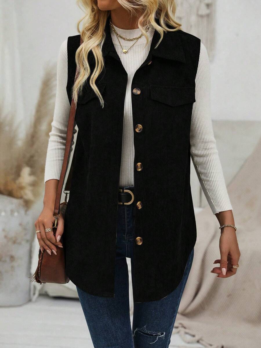 SHEIN LUNE سترة نسائية بدون أكمام وياقة كوردوراي