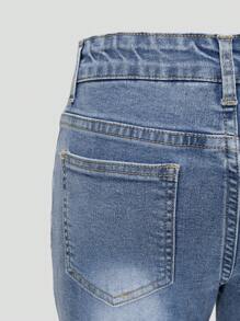 Cô gái Tween Rửa nhẹ Xanh Frayed Hem Co giãn Denim Quần ống loe - Rửa nhẹ - Xem 6