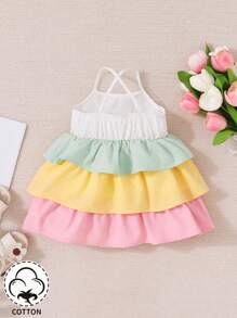 Baby Girl Spring Summer Casual Three-Color Dress Patchwork Cute All-Match Sleeveless Dress - Multicolor - View 2