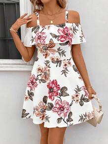 SHEIN Clasi Của phụ nữ In hoa Vai rỗng Đầm - Bụi hồng - Xem 5