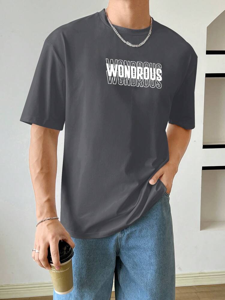 Loose Men's Letter Printed Stretchy Knit T-Shirt
