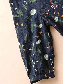 Plus Women's Vacation Floral Print Round Neck Long Sleeved Loose Shirt Tops Fall Clothes - Blue - View 3