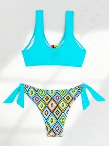 SHEIN Swim 女士几何印花比基尼套装夏季海滩