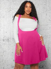 SHEIN CURVE+ Plus Size Women's Solid Color Suspender Dress - Hot Pink - View 5