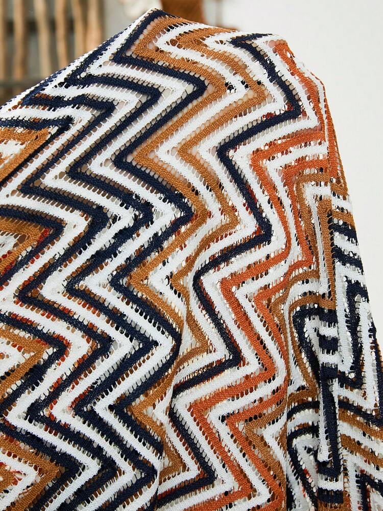 Plus Size Women's Wave Stripe Ruffle Short Sleeve Top