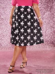 Marilyn Monroe X SHEIN Plus Figure And Butterfly Print Skirt - Black - View 4