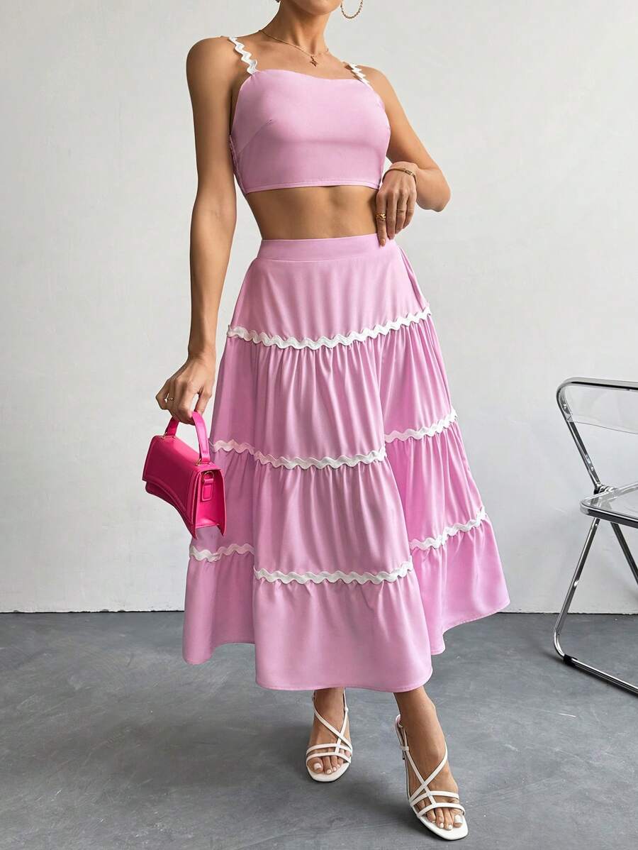 Chiquease Women's Contrast Trim Cami Top And Skirt Set - Baby Pink - View 1