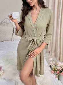 Waffle Texture Fabric Women's Bathrobe For Home, Fall, Cozy Outfit